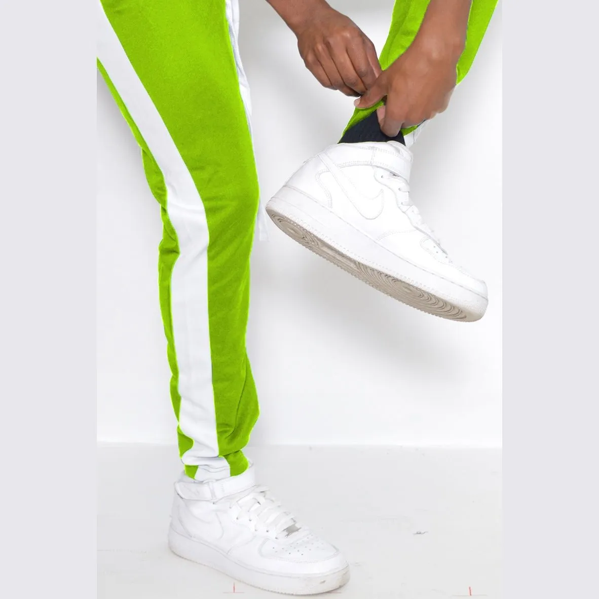 Lime & White Slim Fit Track Pants