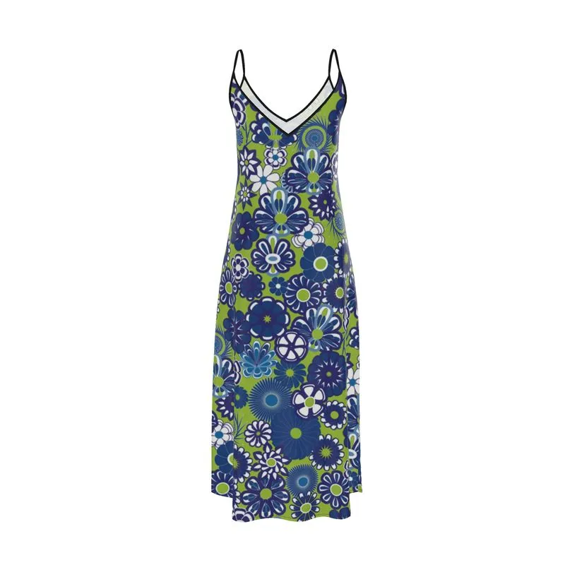 Lime and Navy Floral maxi slip dress SIze XXS-7XL