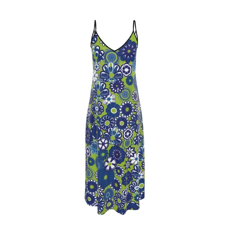 Lime and Navy Floral maxi slip dress SIze XXS-7XL