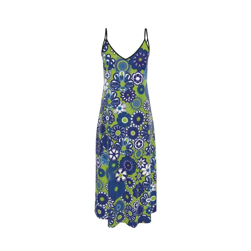 Lime and Navy Floral maxi slip dress SIze XXS-7XL