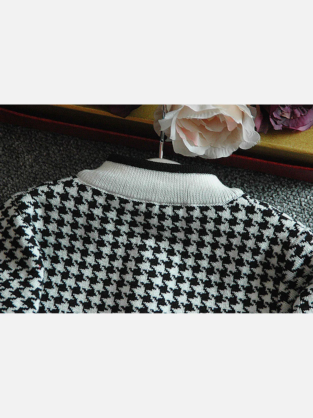 Little Surprise Box Black Houndstooth 2 pcs Cardigan & skirt Winterwear set for Girls