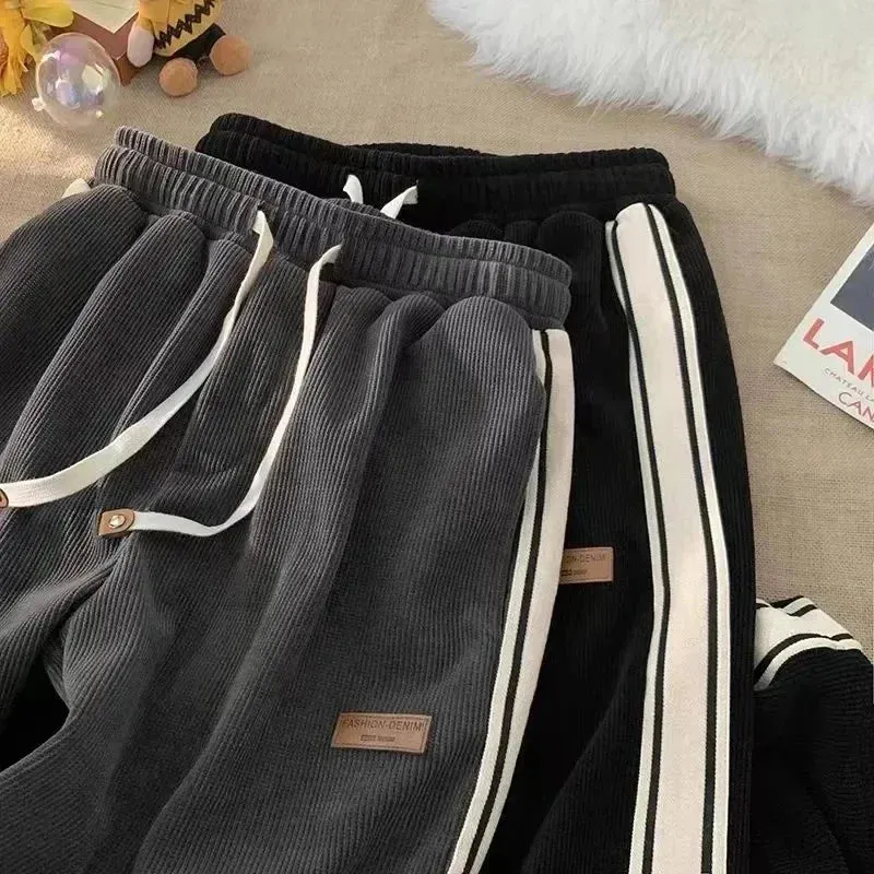 LVSANW 2024 Corduroy Striped Sweatpants Women Streetwear Thick Wide Leg Pants Y2K Harajuku High Waist Joggers Korean Baggy Trousers