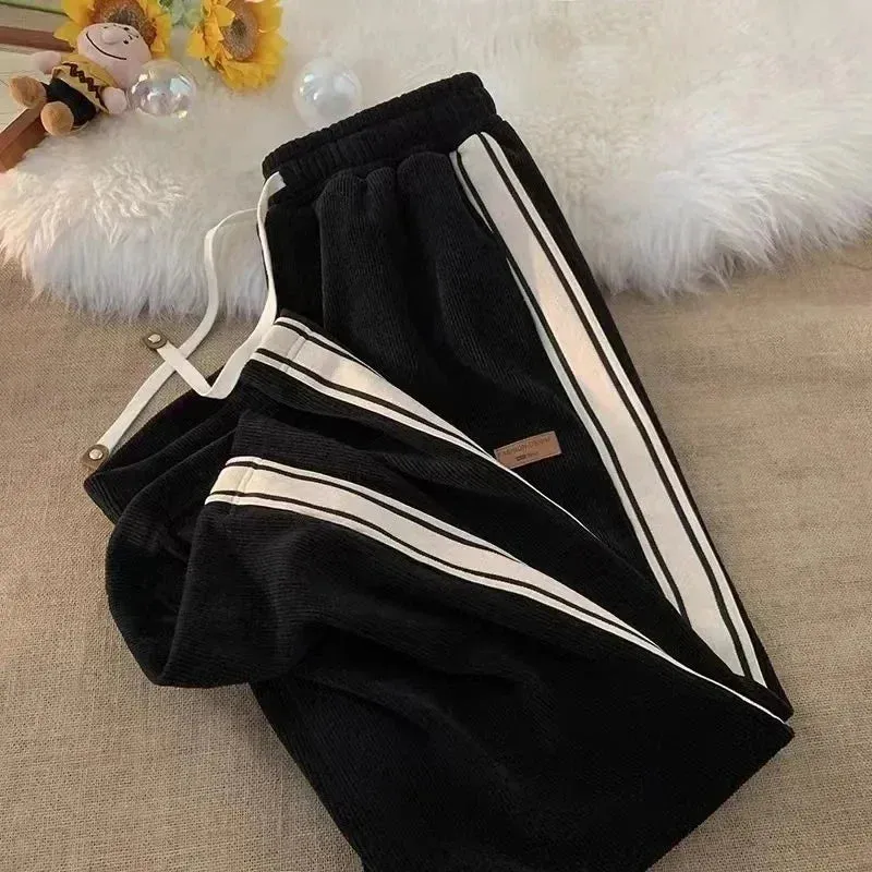 LVSANW 2024 Corduroy Striped Sweatpants Women Streetwear Thick Wide Leg Pants Y2K Harajuku High Waist Joggers Korean Baggy Trousers