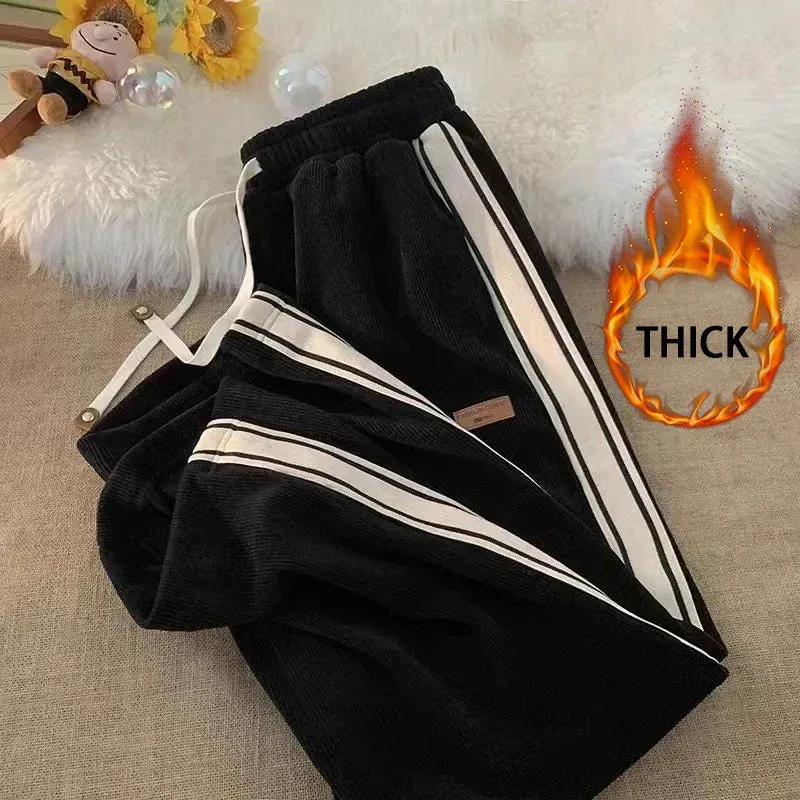 LVSANW 2024 Corduroy Striped Sweatpants Women Streetwear Thick Wide Leg Pants Y2K Harajuku High Waist Joggers Korean Baggy Trousers