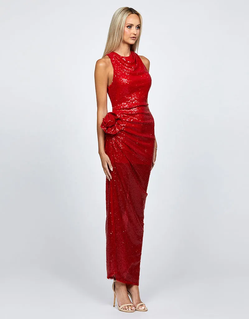 LYRA HALTER NECK RUCHED SEQUIN GOWN B68D11L