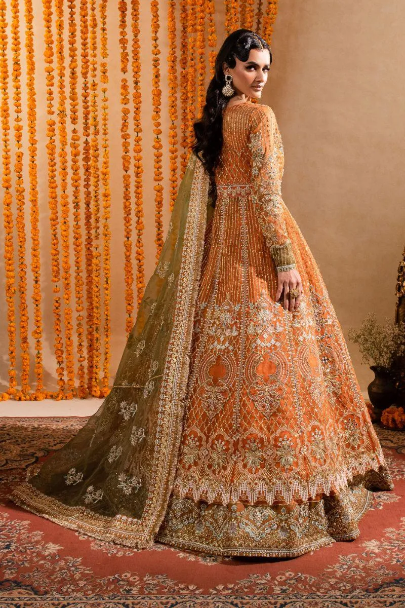 Maria Osama Khan - Anchal - Organza - Orange - Lehnga - 3 Piece