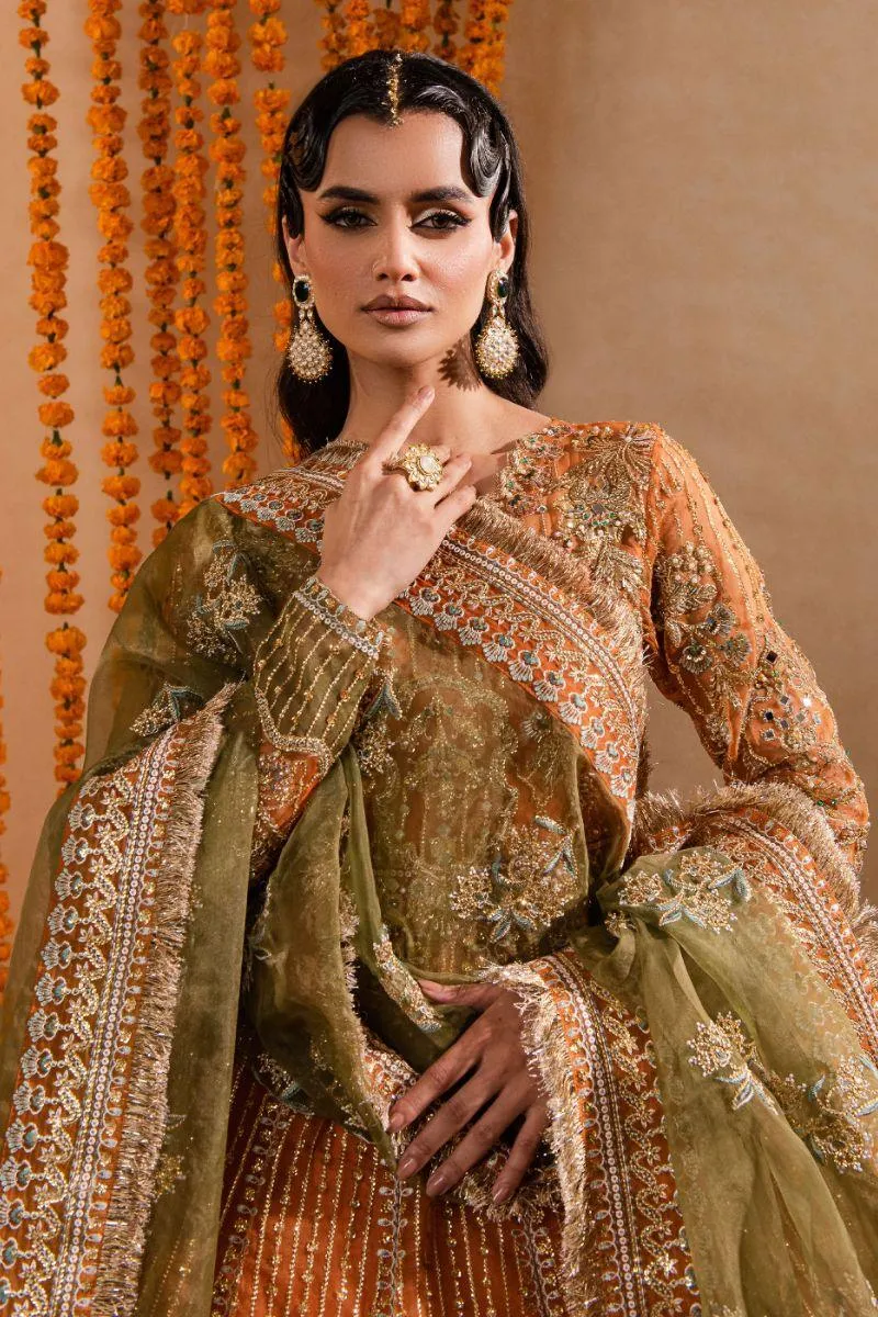 Maria Osama Khan - Anchal - Organza - Orange - Lehnga - 3 Piece