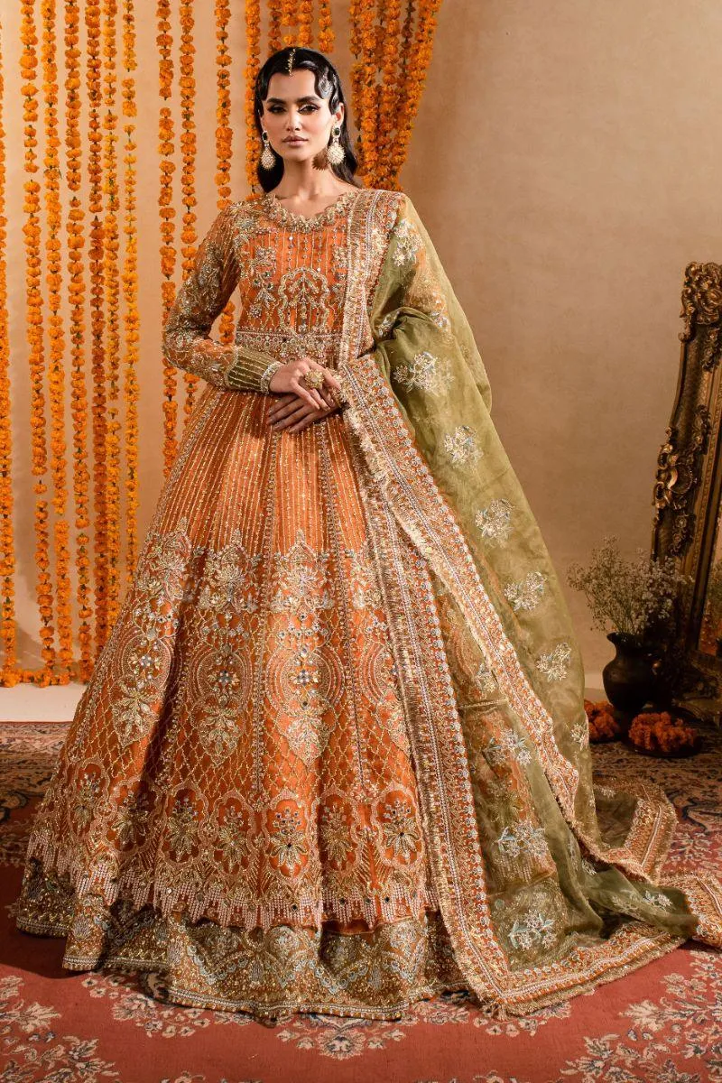 Maria Osama Khan - Anchal - Organza - Orange - Lehnga - 3 Piece