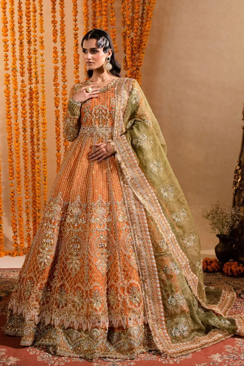 Maria Osama Khan - Anchal - Organza - Orange - Lehnga - 3 Piece