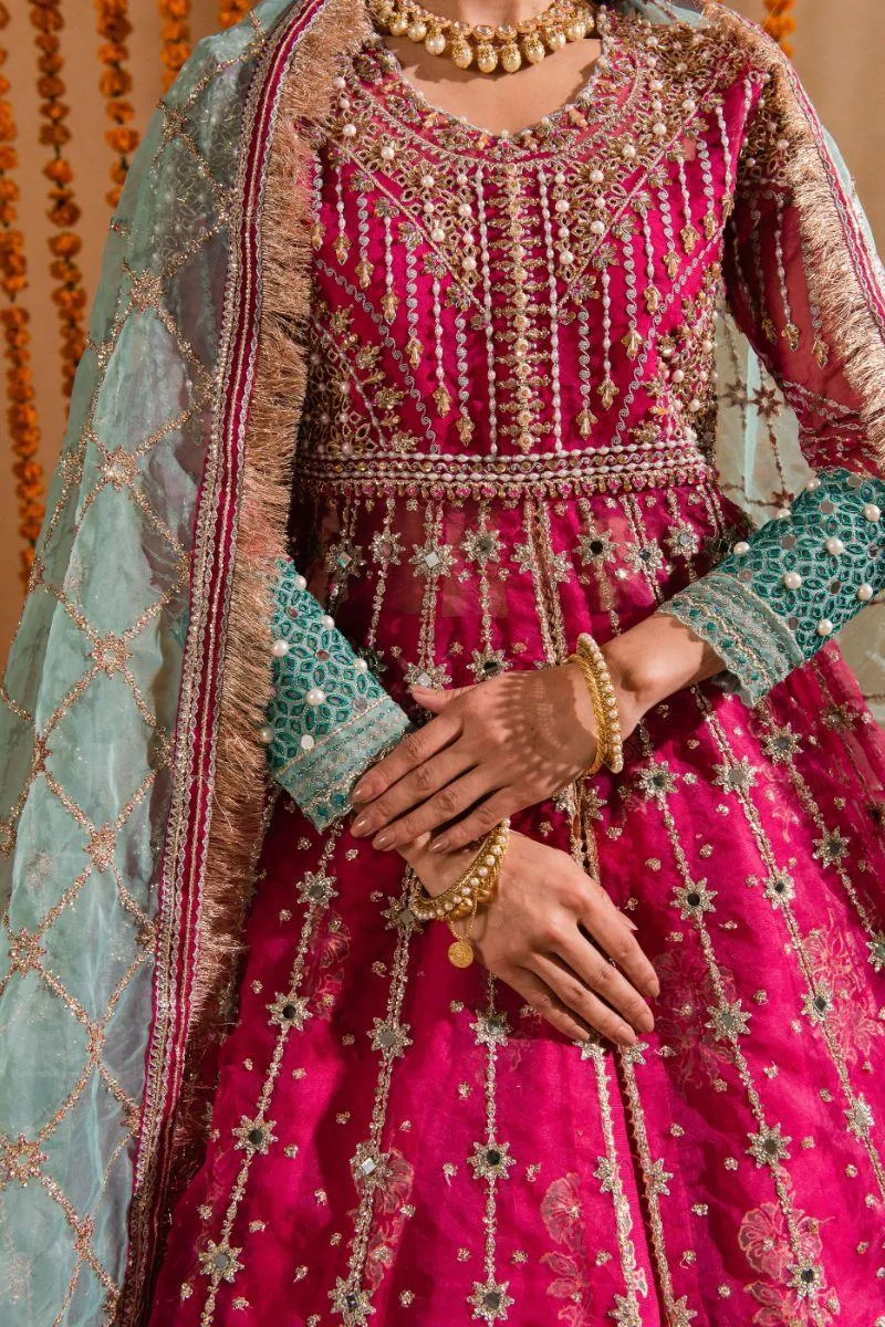 Maria Osama Khan - Kaira - Lehnga - Pink - Organza & Raw Silk - 3 Piece