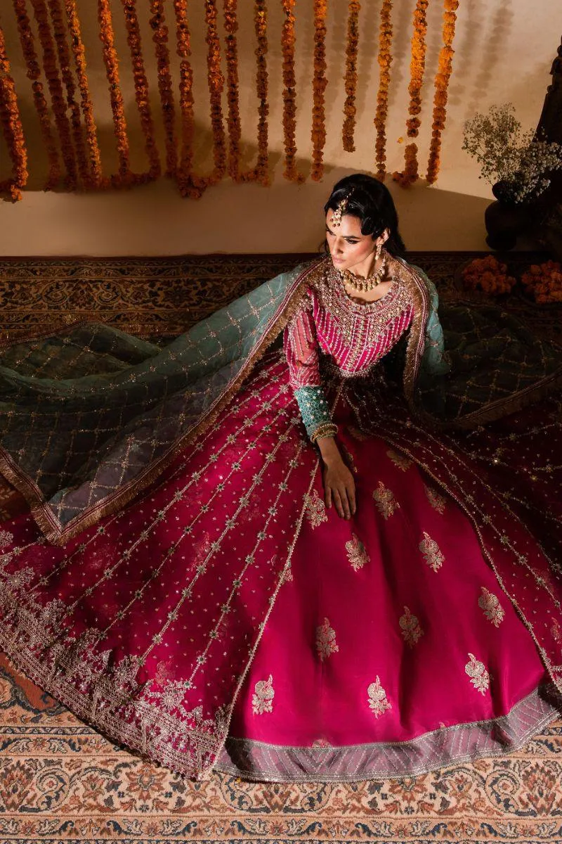 Maria Osama Khan - Kaira - Lehnga - Pink - Organza & Raw Silk - 3 Piece