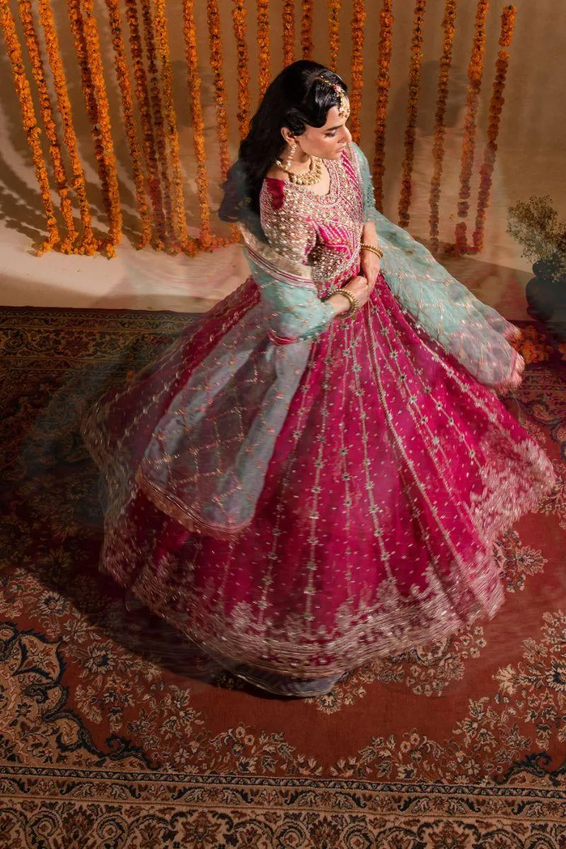 Maria Osama Khan - Kaira - Lehnga - Pink - Organza & Raw Silk - 3 Piece