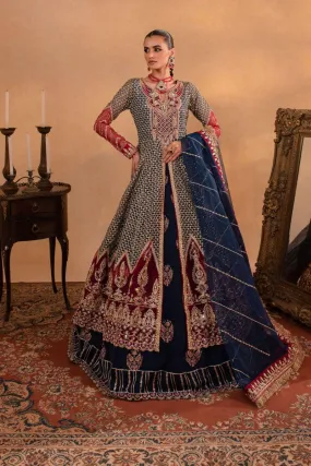 Maria Osama Khan - Mehram - Lehnga - Blue - Organza & Raw Silk - 3 Piece