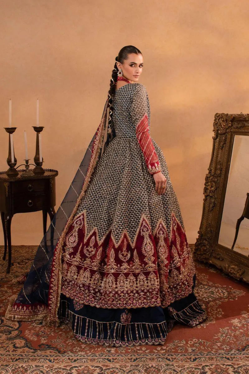 Maria Osama Khan - Mehram - Lehnga - Blue - Organza & Raw Silk - 3 Piece