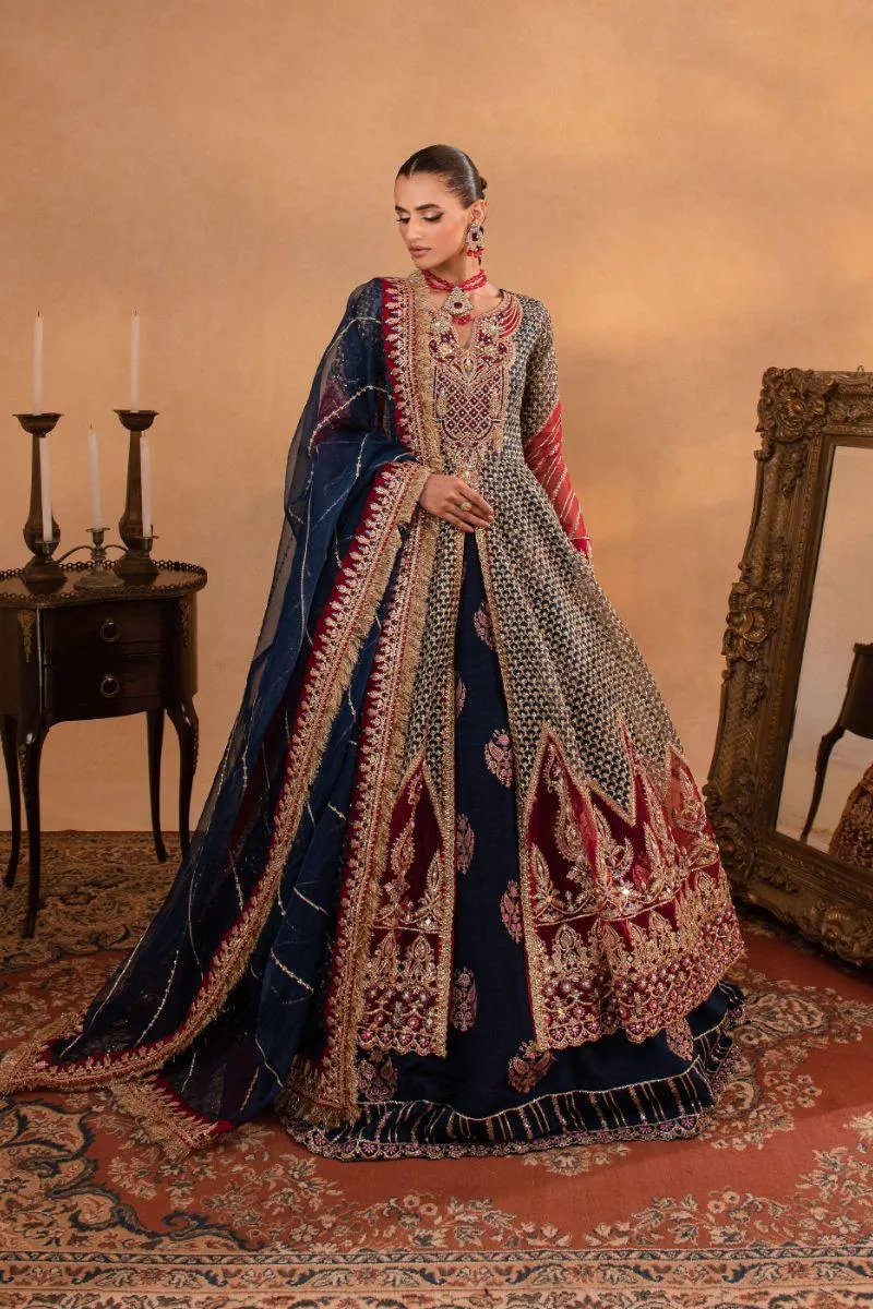 Maria Osama Khan - Mehram - Lehnga - Blue - Organza & Raw Silk - 3 Piece