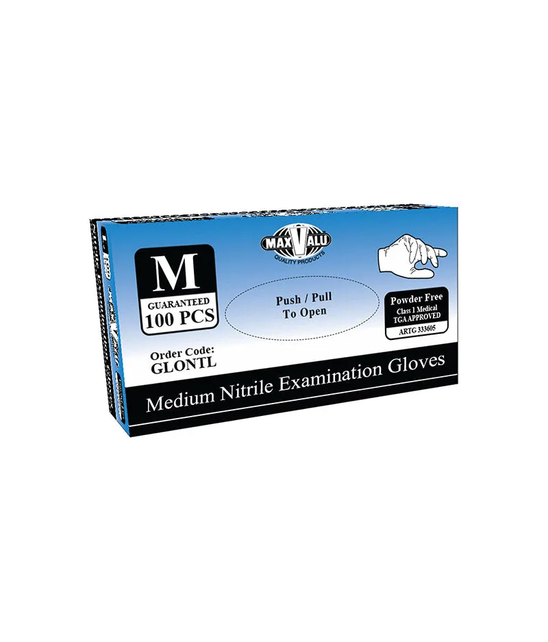 MaxValu Blue Powder Free Nitrile Gloves (100 Per Box) - 10 Box