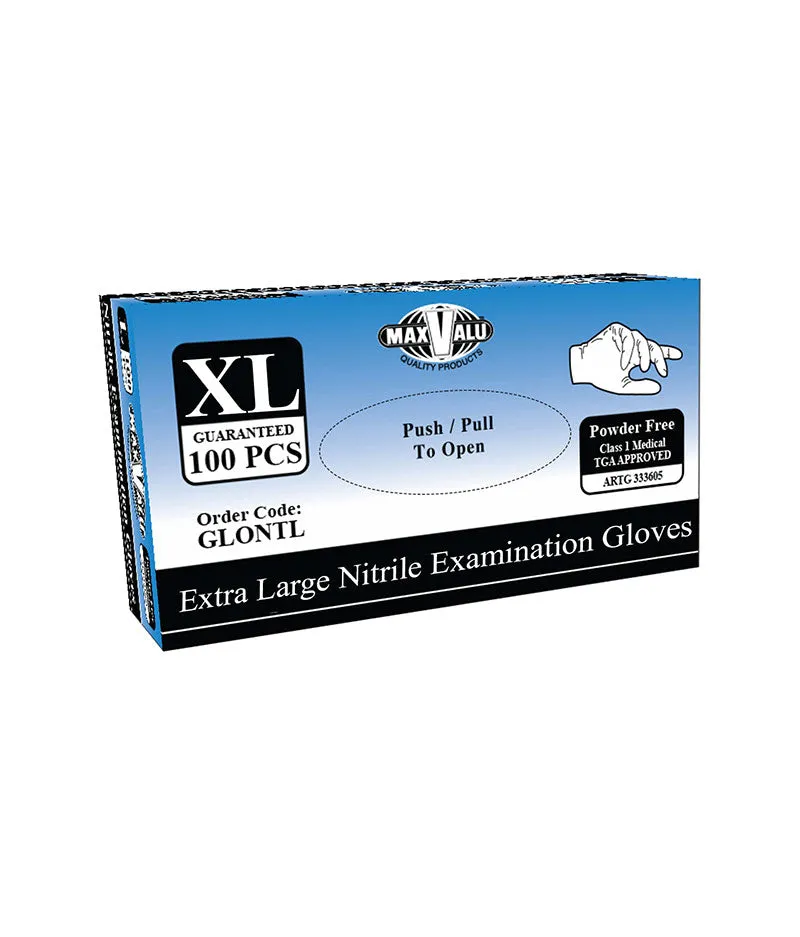 MaxValu Blue Powder Free Nitrile Gloves (100 Per Box) - 10 Box