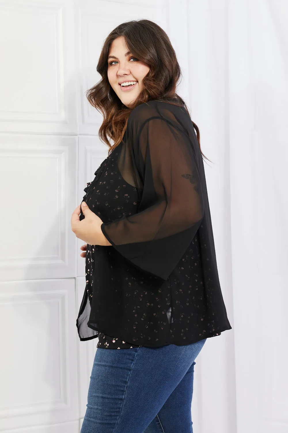 Melody Just Breathe Full Size Chiffon Kimono in Black