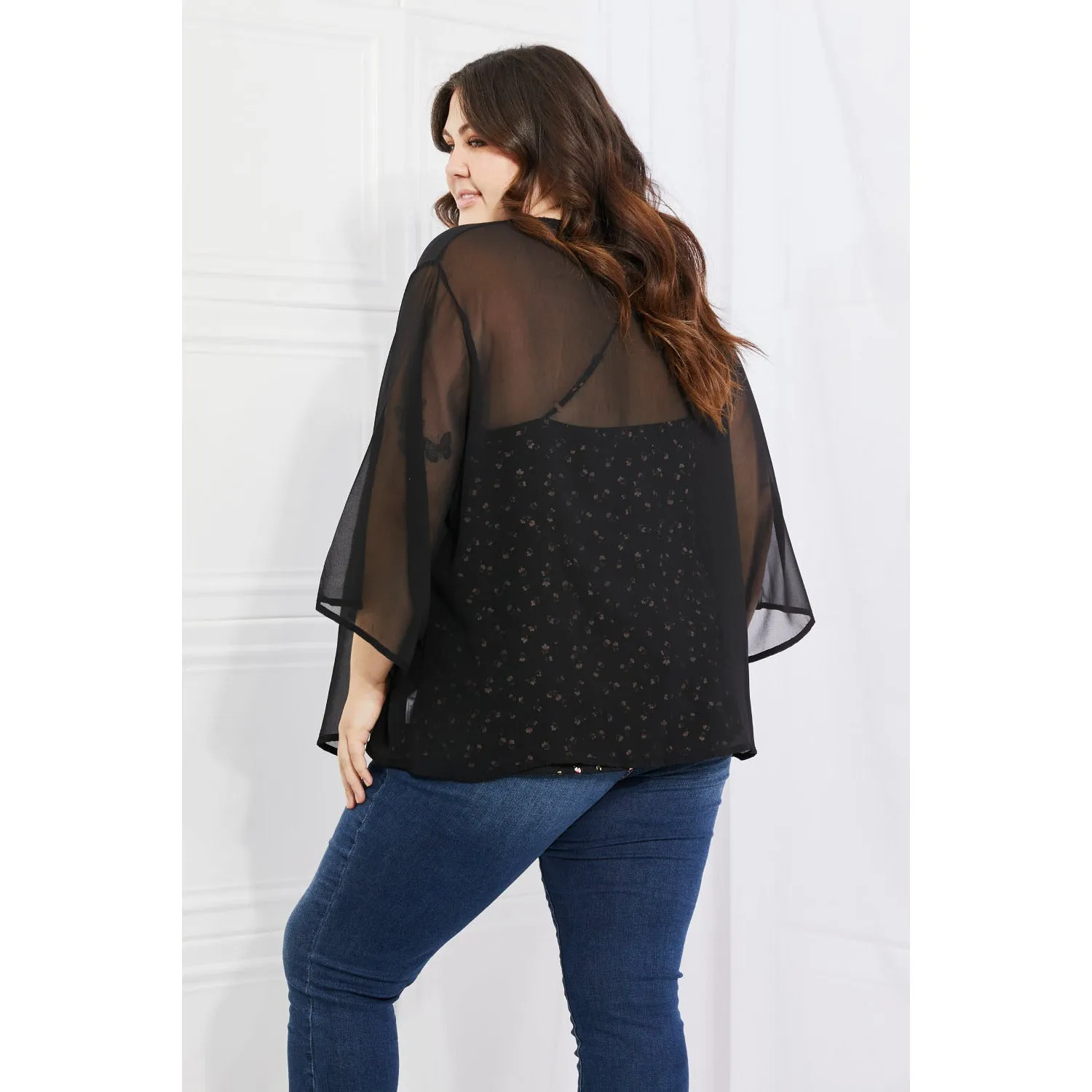 Melody Just Breathe Full Size Chiffon Kimono in Black