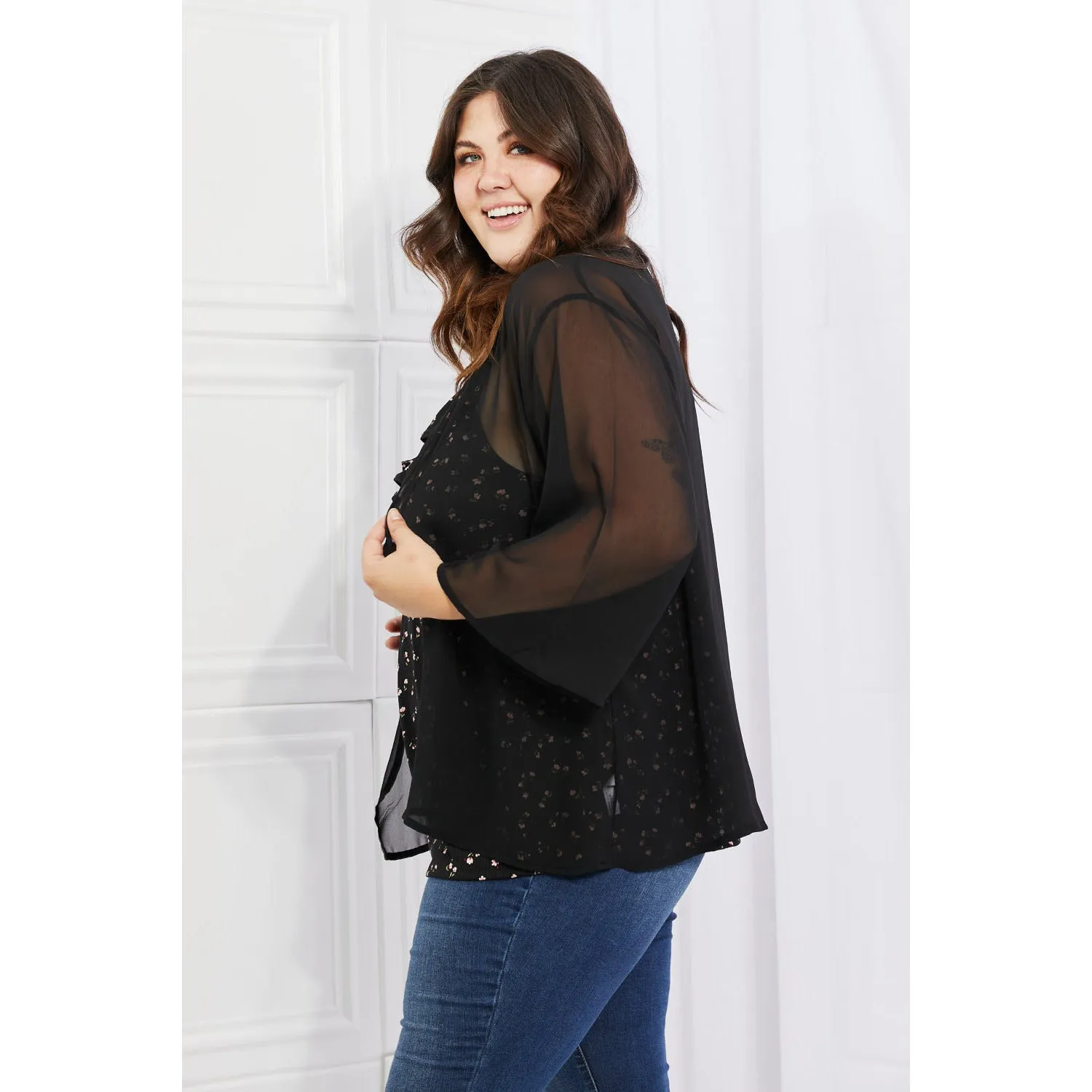 Melody Just Breathe Full Size Chiffon Kimono in Black