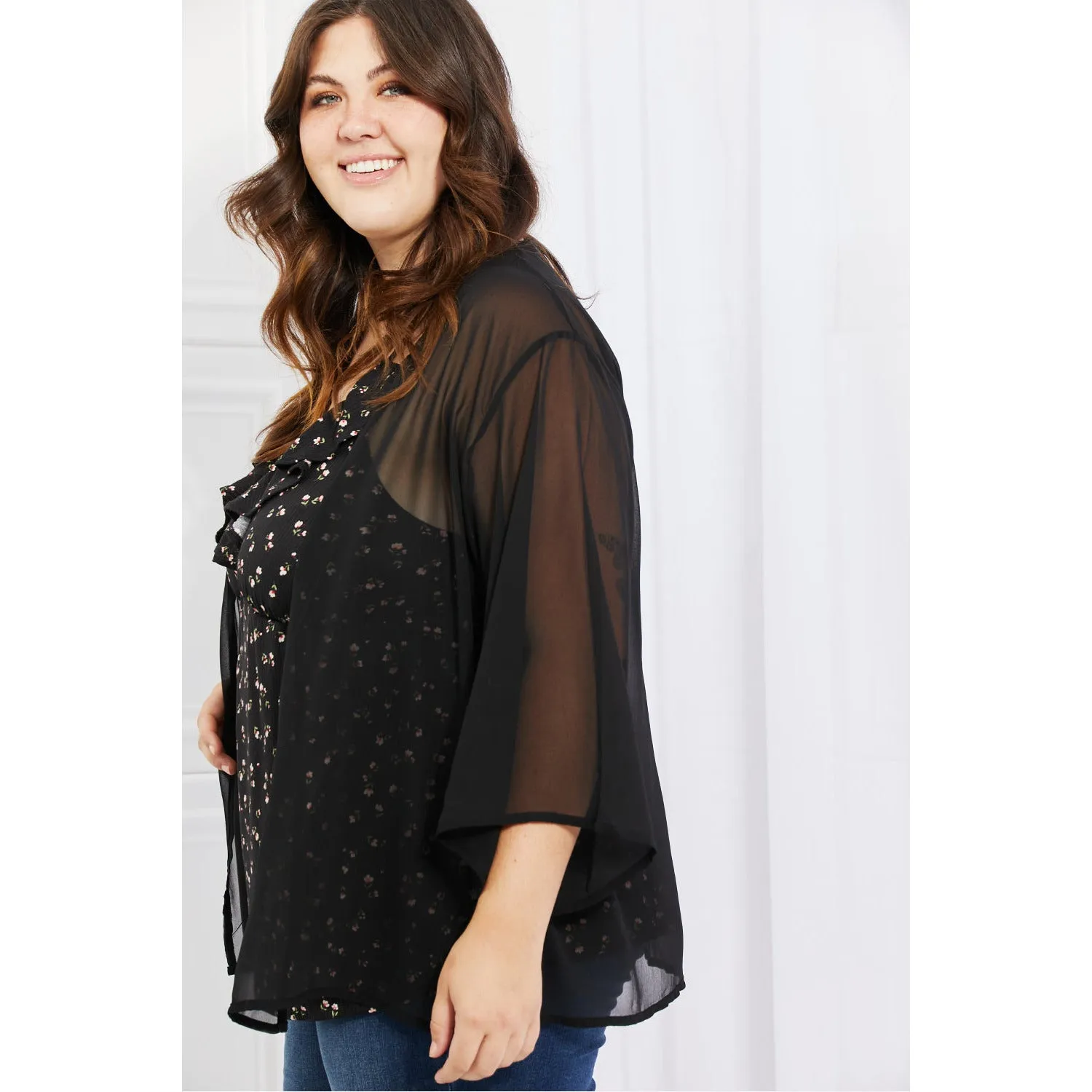 Melody Just Breathe Full Size Chiffon Kimono in Black