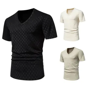 Men V-Neck Lattice Short Sleeves T-Shirt