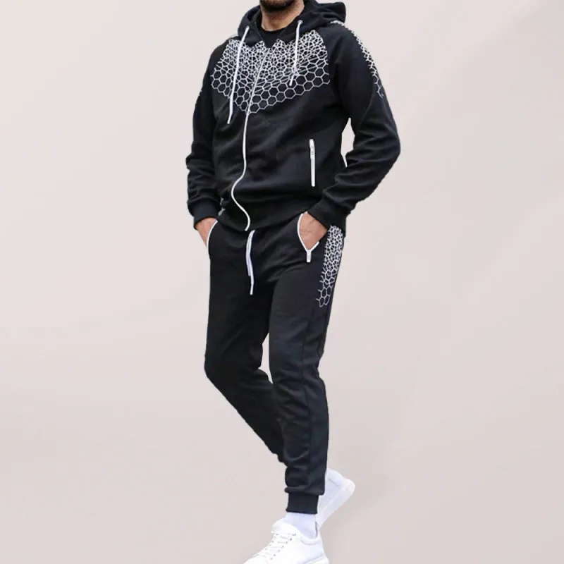 Men's Casual Honeycomb Print Sweatsuit | Outfit Set