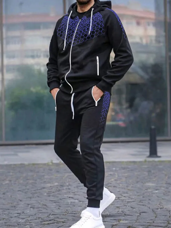 Men's Casual Honeycomb Print Sweatsuit | Outfit Set