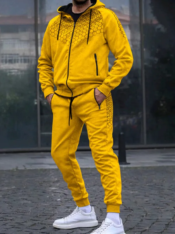 Men's Casual Honeycomb Print Sweatsuit | Outfit Set