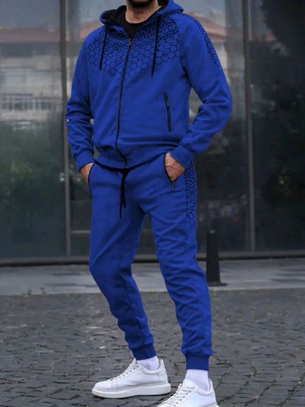 Men's Casual Honeycomb Print Sweatsuit | Outfit Set