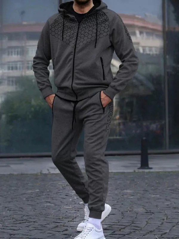 Men's Casual Honeycomb Print Sweatsuit | Outfit Set