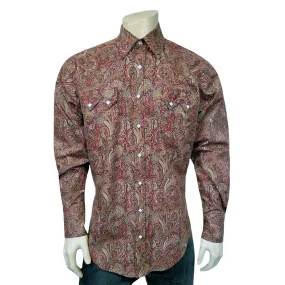 Men's Ornate Paisley Print Western Shirt in Burgundy