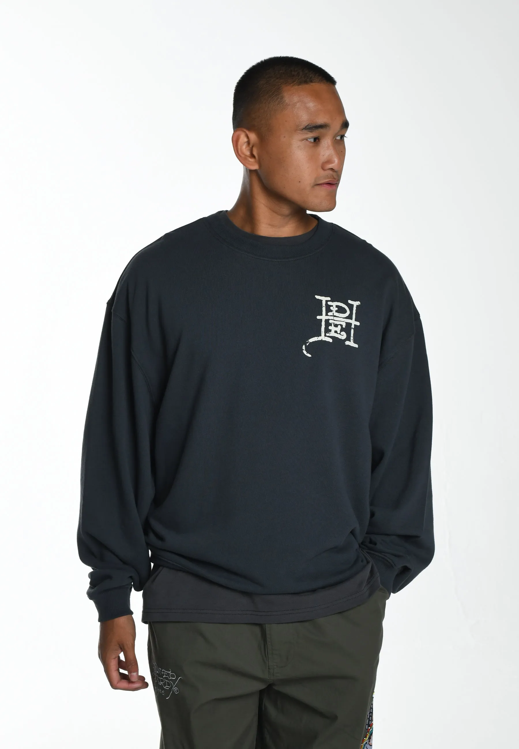 Mens Slow-Love Graphic Crew Neck Sweatshirt - Charcoal