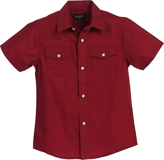 Men's Western Cowboy Casual Solid Short Sleeve Shirt with Pearl Snap-On Buttons