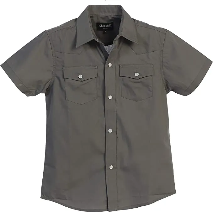 Men's Western Cowboy Casual Solid Short Sleeve Shirt with Pearl Snap-On Buttons