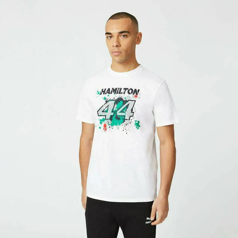 Mercedes Benz AMG Petronas F1 Men's Lewis Hamilton #44 T-Shirt -Black/White