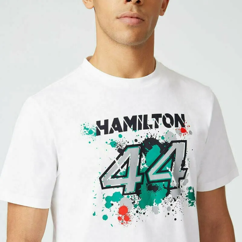 Mercedes Benz AMG Petronas F1 Men's Lewis Hamilton #44 T-Shirt -Black/White