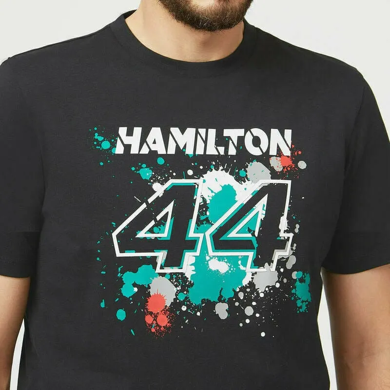 Mercedes Benz AMG Petronas F1 Men's Lewis Hamilton #44 T-Shirt -Black/White