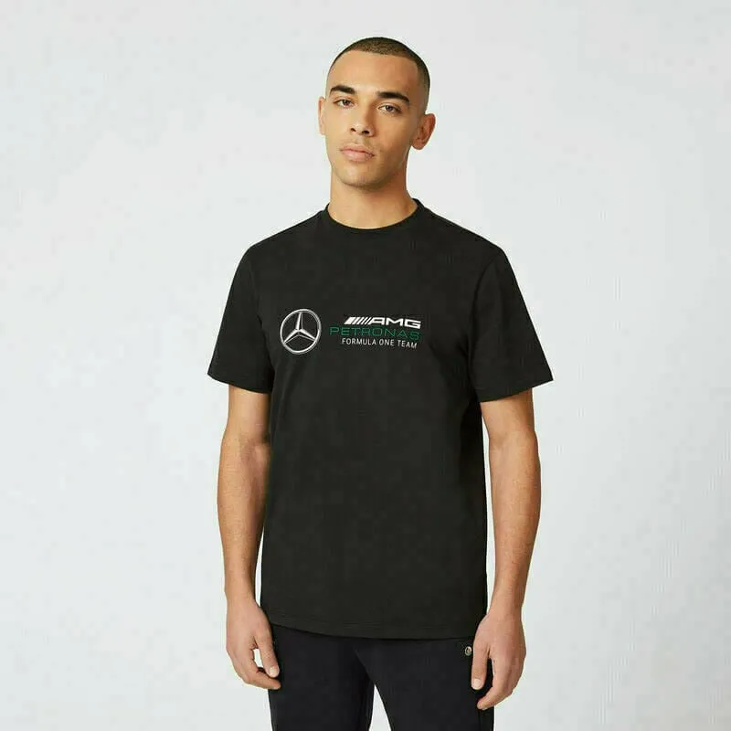 Mercedes Benz AMG Petronas F1 Unisex Large Logo T-Shirt - Black/Gray/White