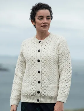 Merino Aran Lumber Cardigan |  Merino White