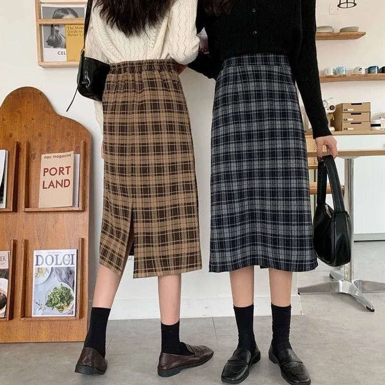 Midi Skirt With Plaid Pattern