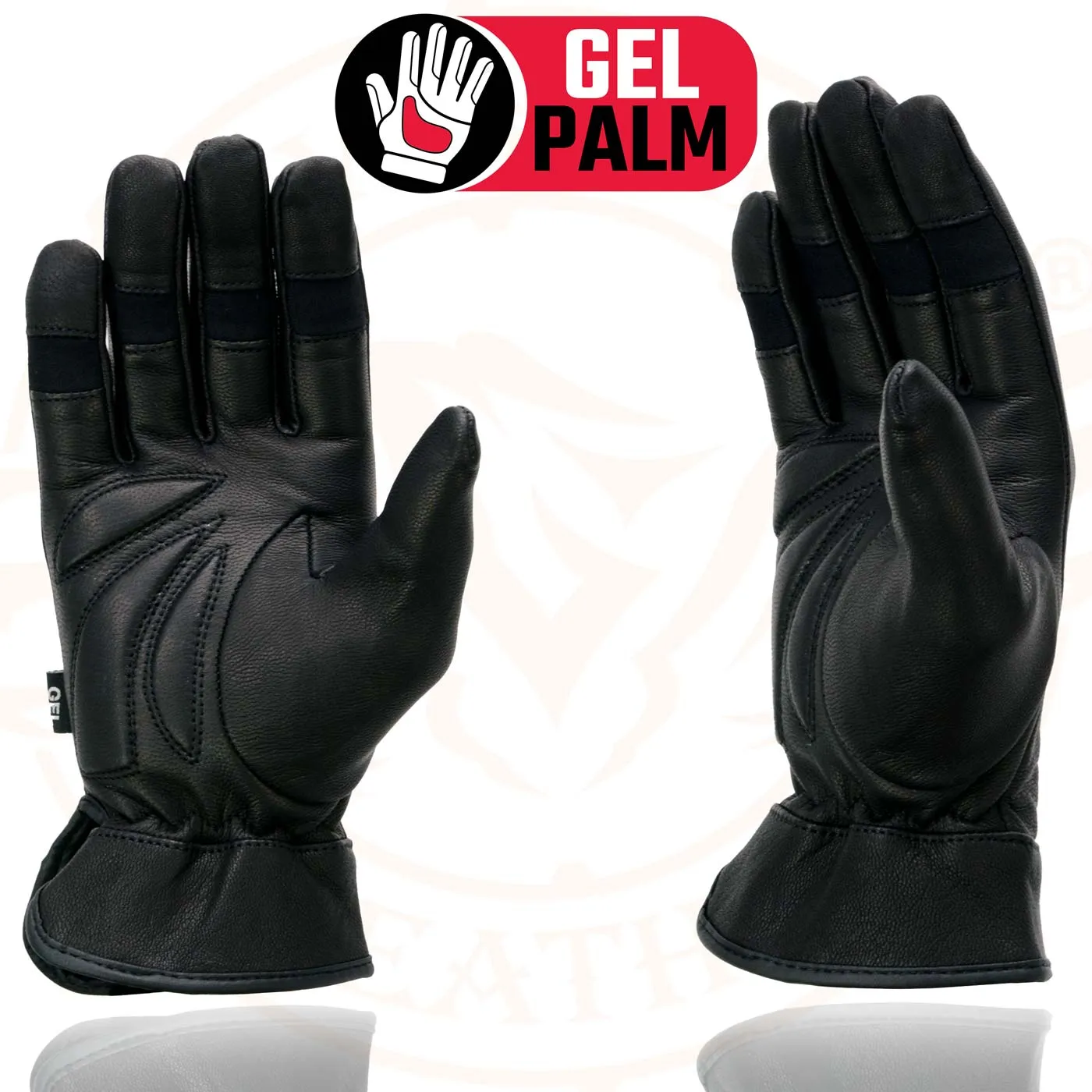 Milwaukee Leather MG7700 Women's Black Leather Gel Palm Lightweight Motorcycle Hand Gloves W/ Open Wrist Expansion