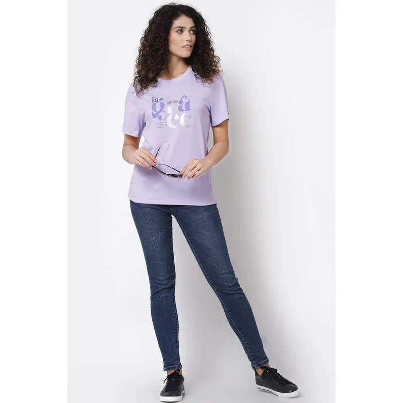 Mode By RedTape Women Lavender Round Neck T-Shirt