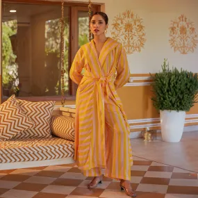 Muslin Co Ord Set for Women | Yellow | Striped Handblock Print