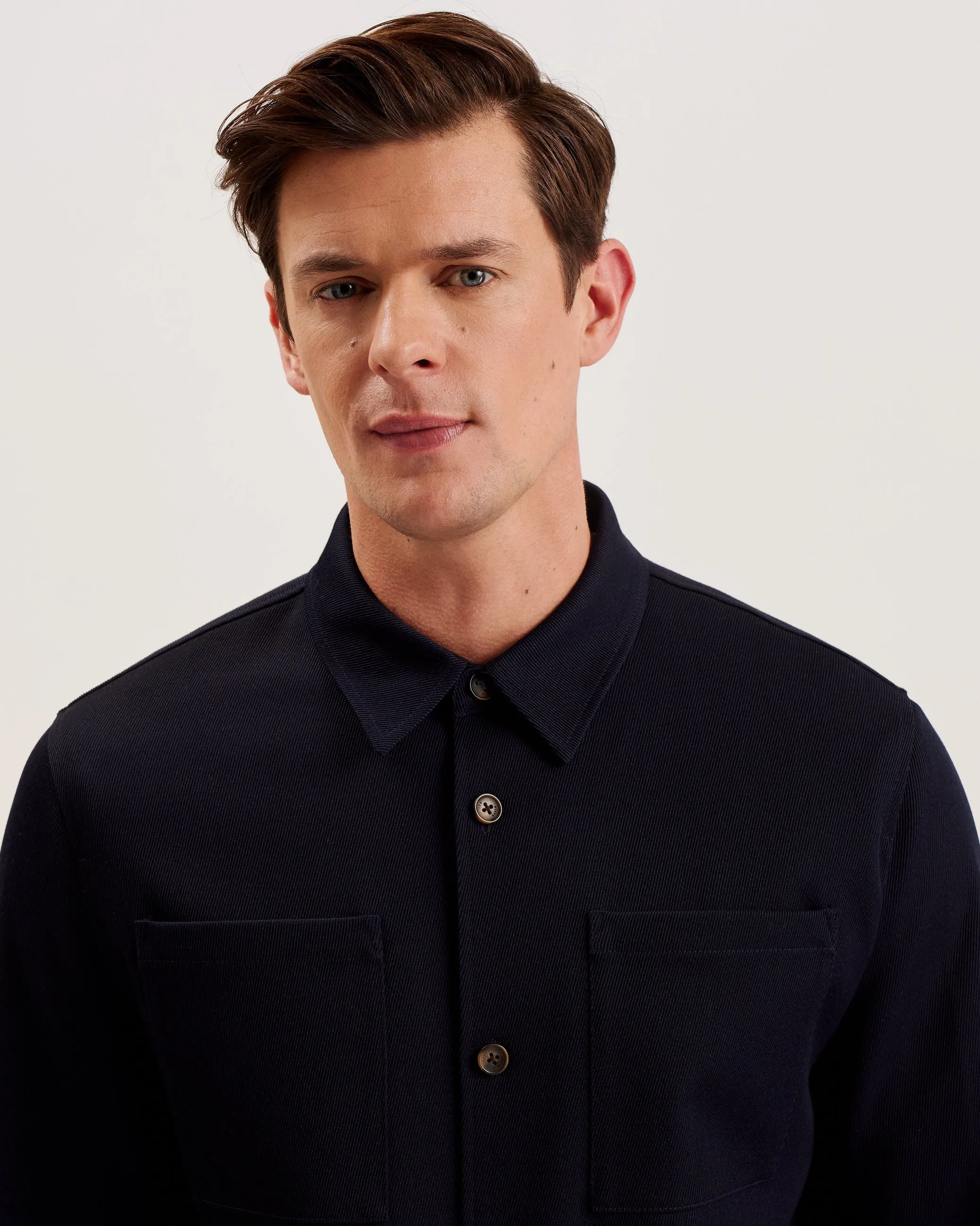 Nalfans Ls Wool Blend Twill Over Shirt Navy