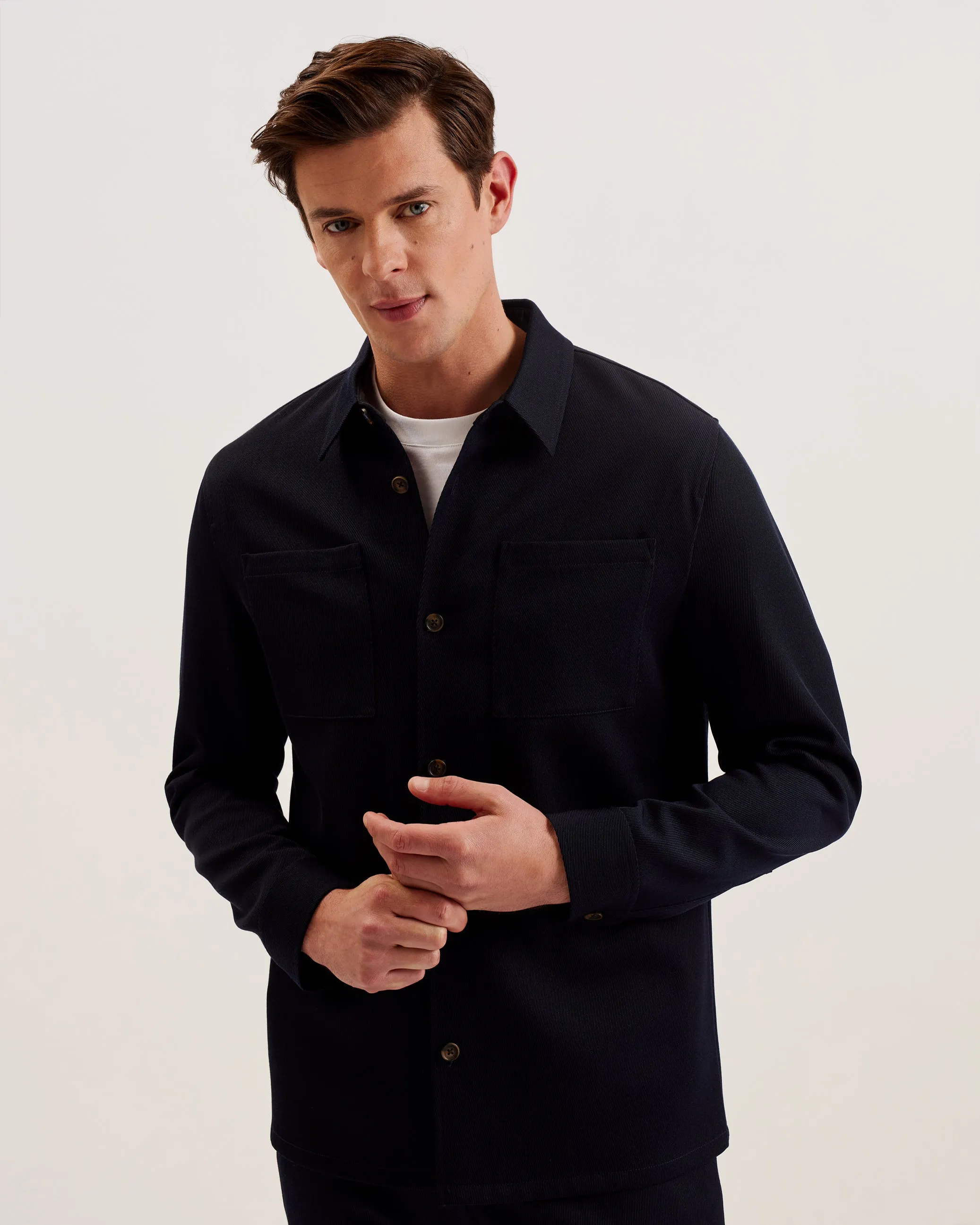 Nalfans Ls Wool Blend Twill Over Shirt Navy