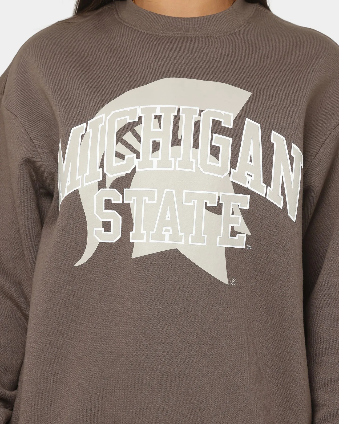 National Collegiate Athletic Association Women's Michigan State Lettermark Arch Crewneck Chocolate