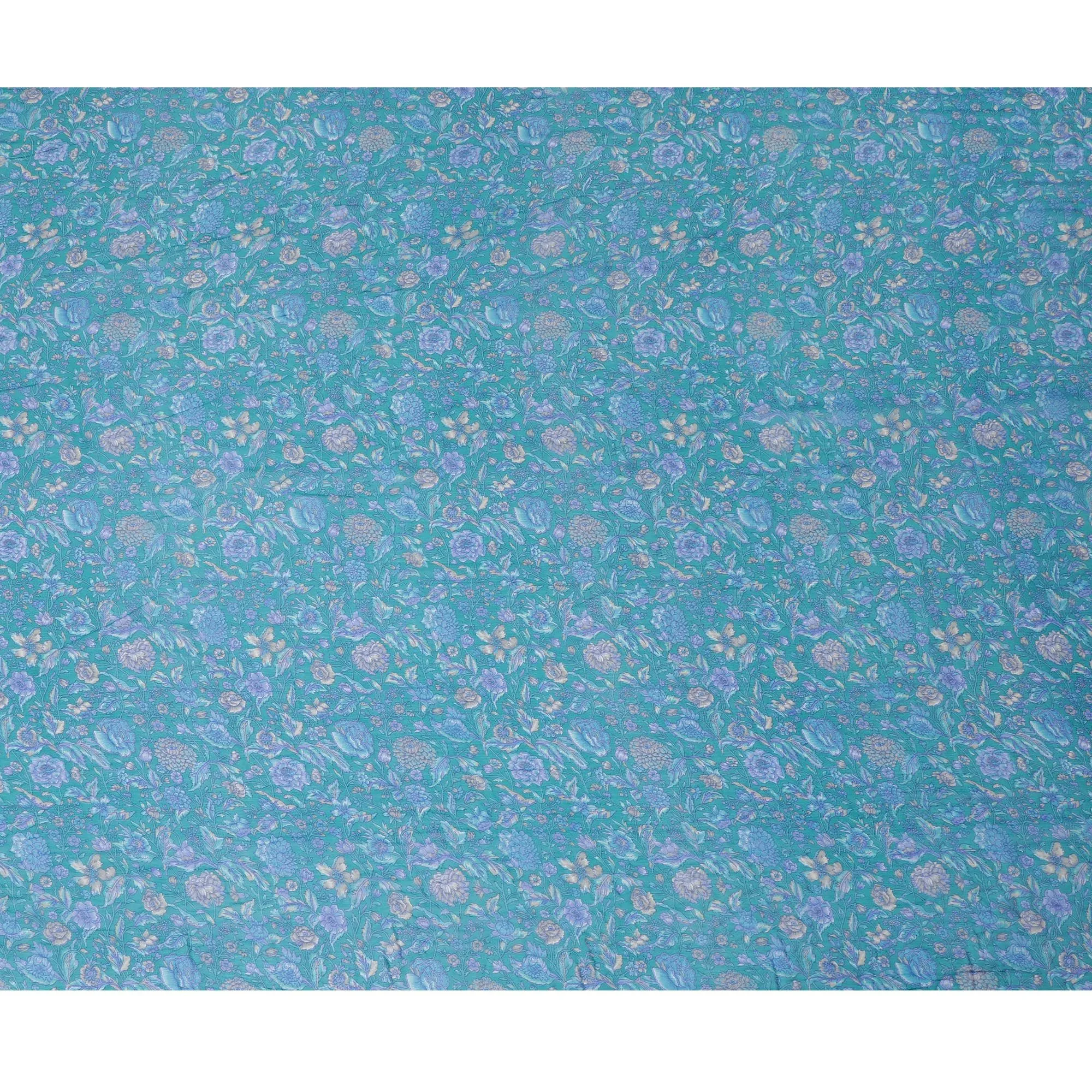 Oceanic Garden Pure Wrinkle Silk Chiffon Fabric - Exquisite Floral Print, 110cm Width - Buy Online by the Meter-D18048