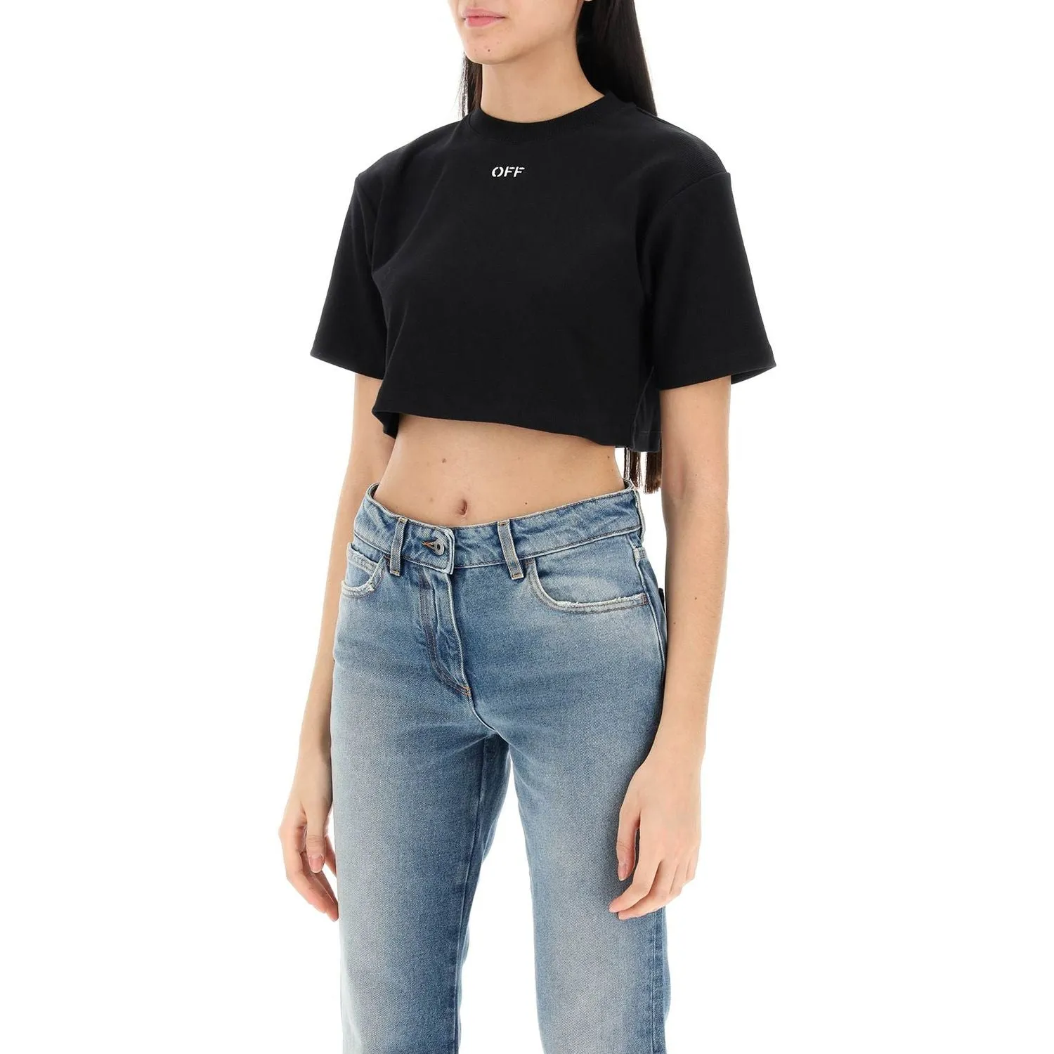 Off-White cropped t-shirt with off embroidery