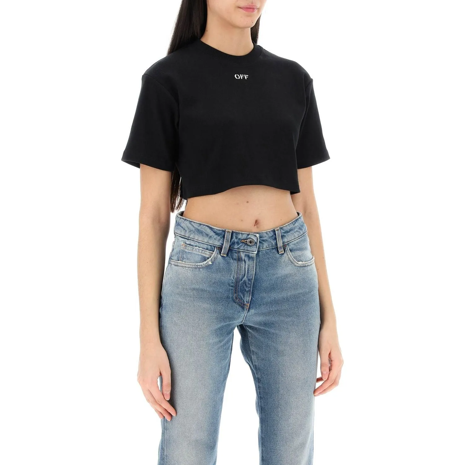 Off-White cropped t-shirt with off embroidery